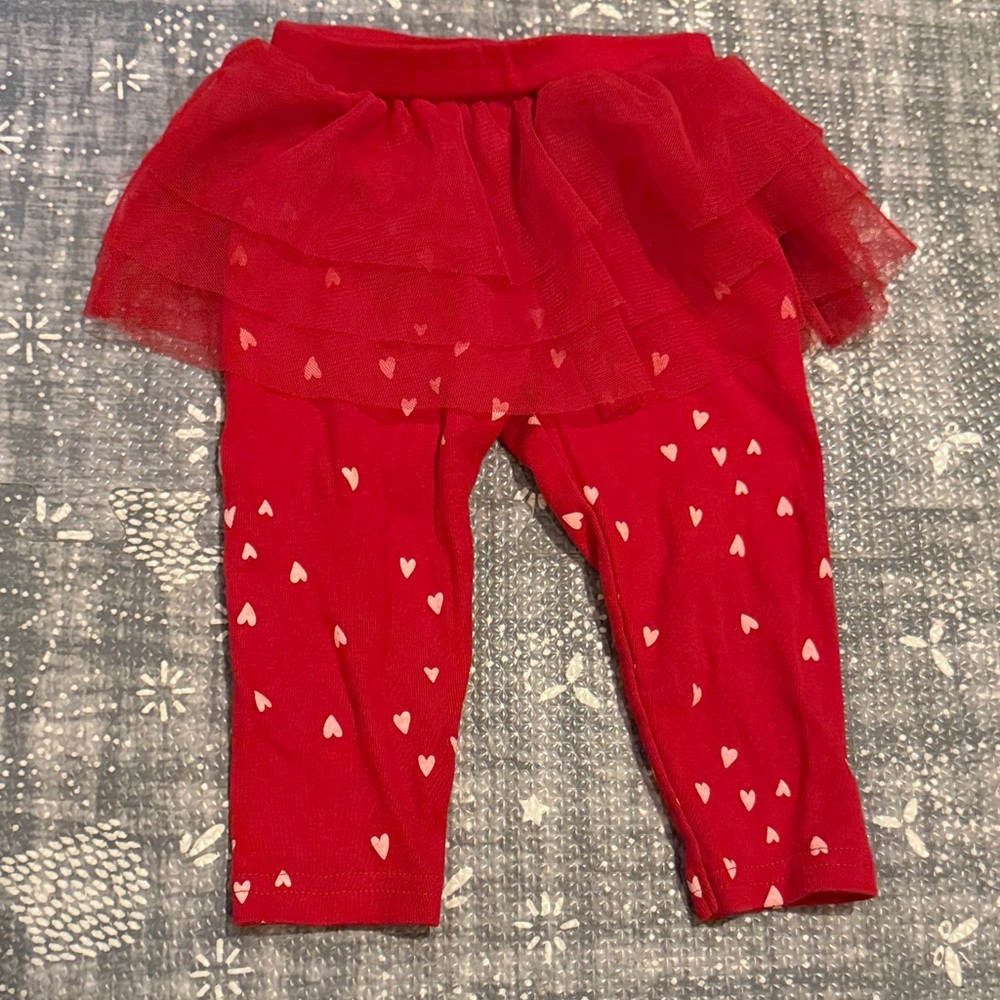 Red Heart Patterned Kids Leggings with Tutu